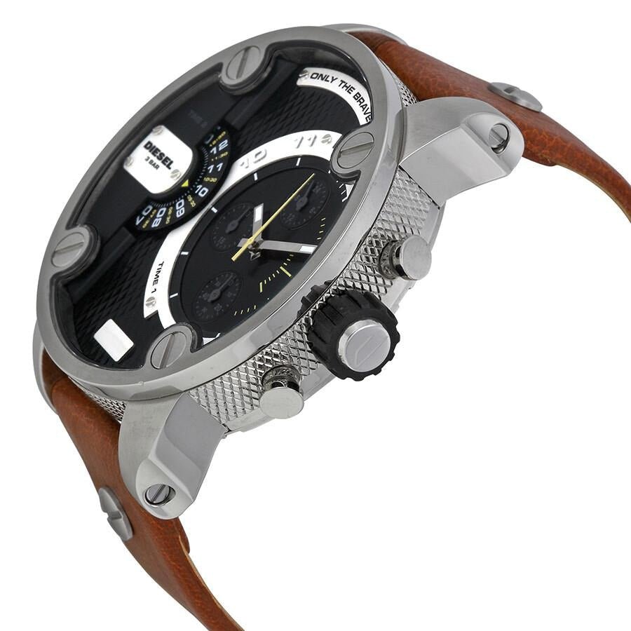 Diesel DZ7264 SBA Dual Time Men's Watch – Black Dial & Brown Leather Strap