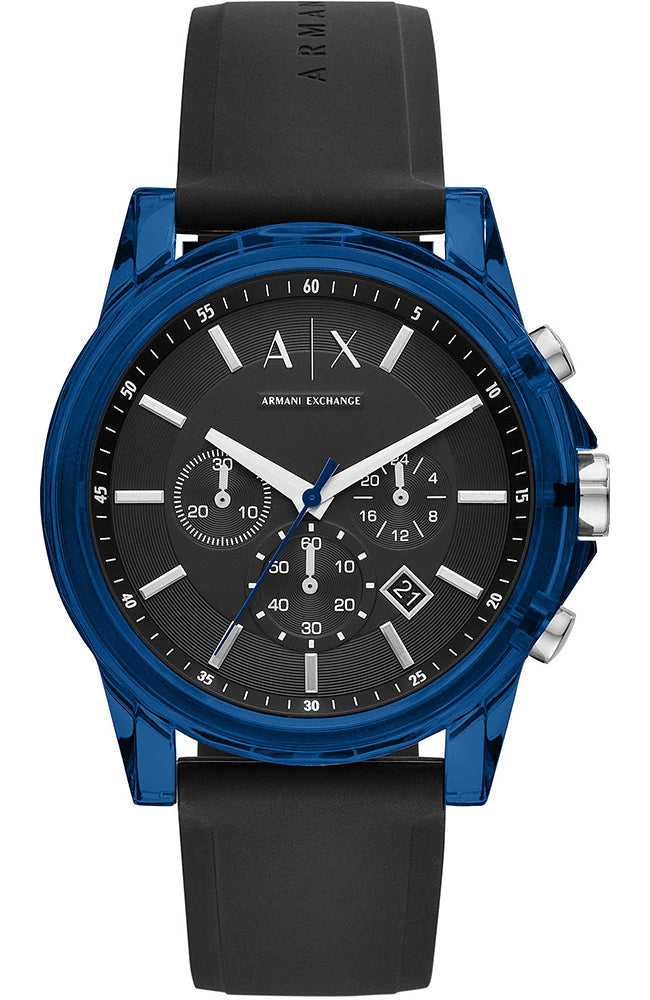 Armani Exchange Outerbanks AX1339 Men's Chronograph Watch – Black Dial with Black Silicone Strap