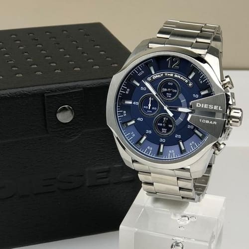 Diesel DZ4417 Mega Chief Chronograph Men's Watch – Blue Dial & Silver Stainless Steel Strap