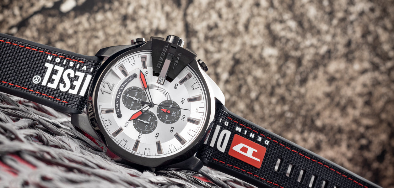 Diesel DZ4512 Mega Chief Chronograph Men's Watch – Silver Dial & Black Leather Strap
