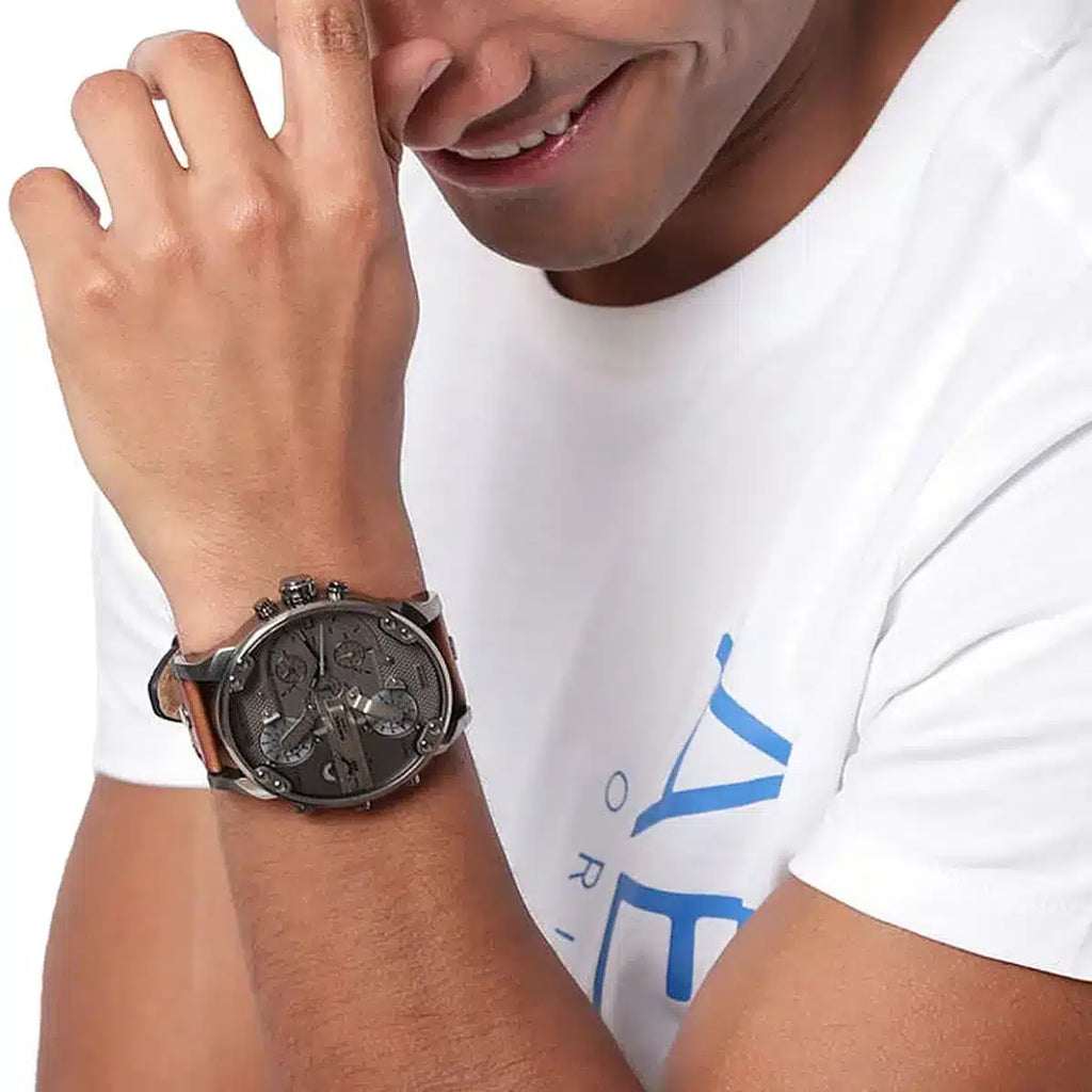 Diesel DZ7413 Mr. Daddy Chronograph Men's Watch – Grey Dial & Brown Leather Strap